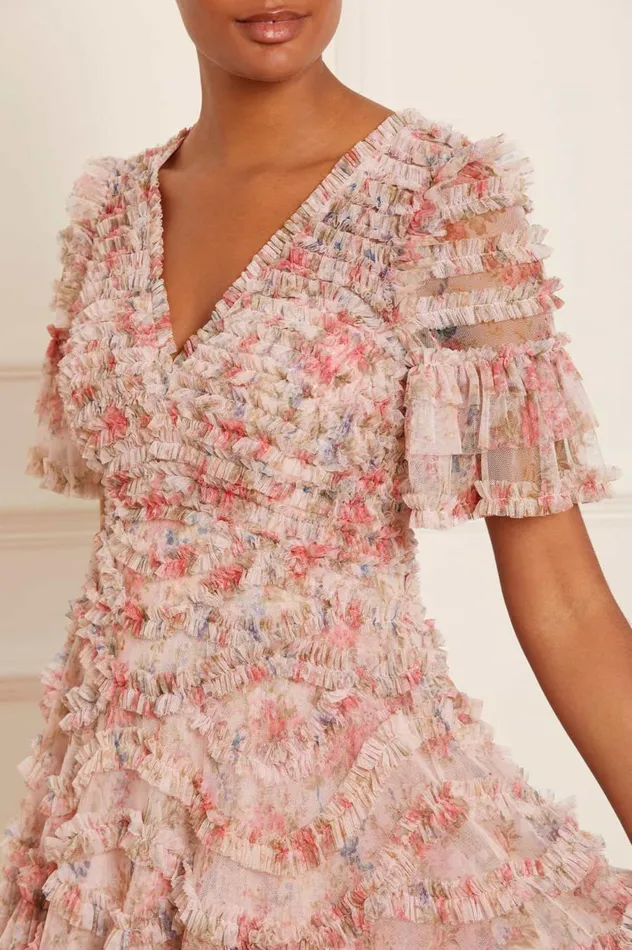 Women Evening Dresses Needle and Thread Floral Wreath Phoenix VNeck Gown Pink