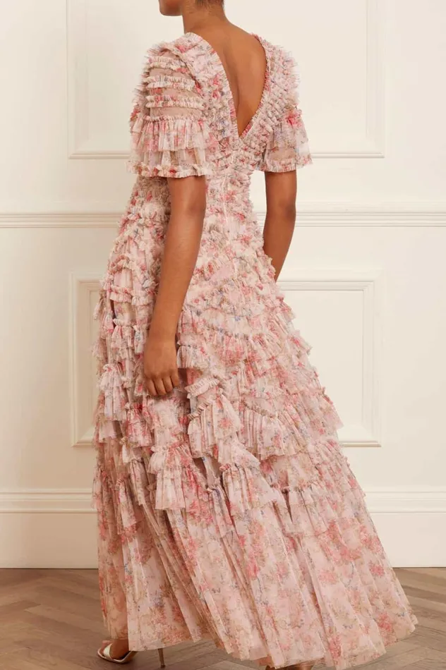Women Evening Dresses Needle and Thread Floral Wreath Phoenix VNeck Gown Pink