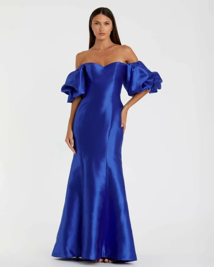 Women Evening Gowns Mac Duggal Blue Sweetheart Off The Shoulder Puff Sleeve Gown Royal Blue Women Evening Gowns Mac Duggal Blue Sweetheart Off The Shoulder Puff Sleeve Gown Royal Blue
