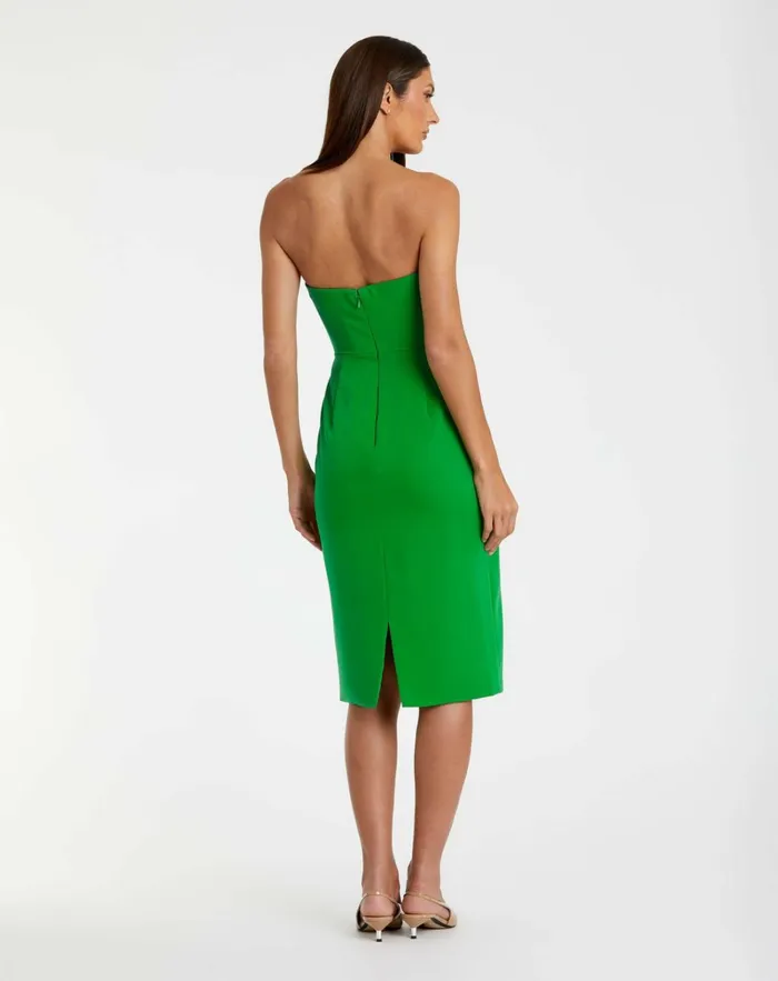 Women Every Day Dresses Mac Duggal Crepe Strapless Twist Top Fitted Midi Dress Spring Green