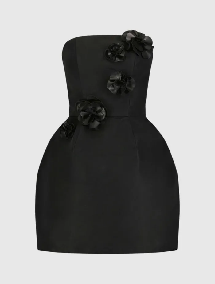 Women Every Day Dresses Mac Duggal Faille Strapless Mini Dress With 3D Flower Details Black