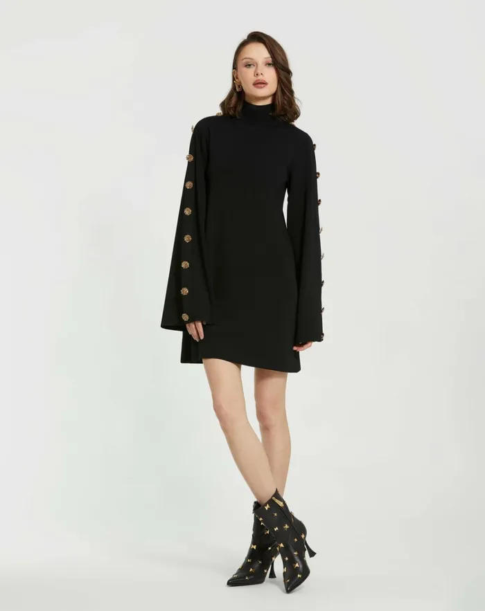 Women Every Day Dresses Mac Duggal Long Sleeve Mini Knit Dress With Sleeve Detail Black