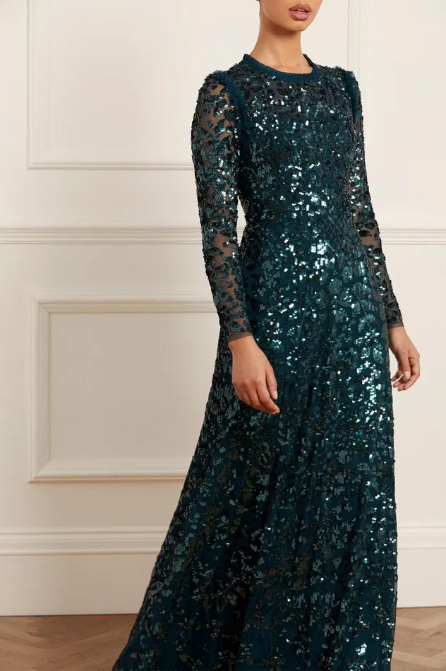 Women Exclusives Needle and Thread Aurelia Long Sleeve Gown Green