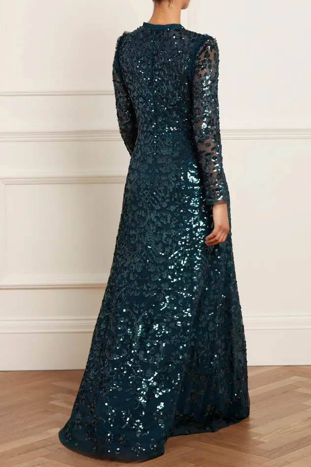 Women Exclusives Needle and Thread Aurelia Long Sleeve Gown Green