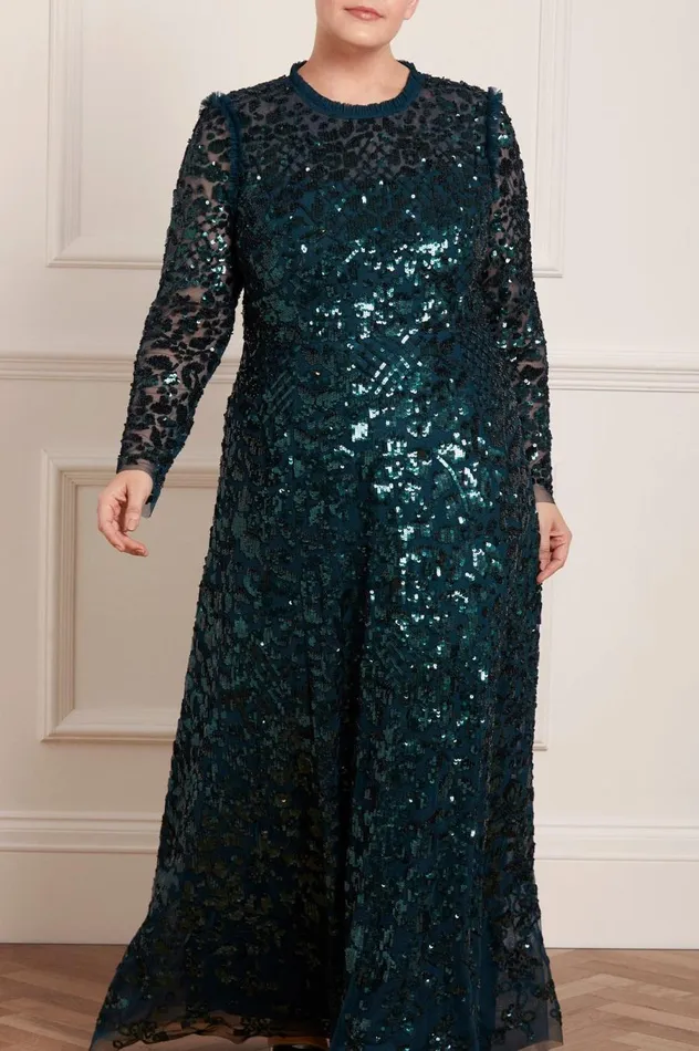 Women Exclusives Needle and Thread Aurelia Long Sleeve Gown Green