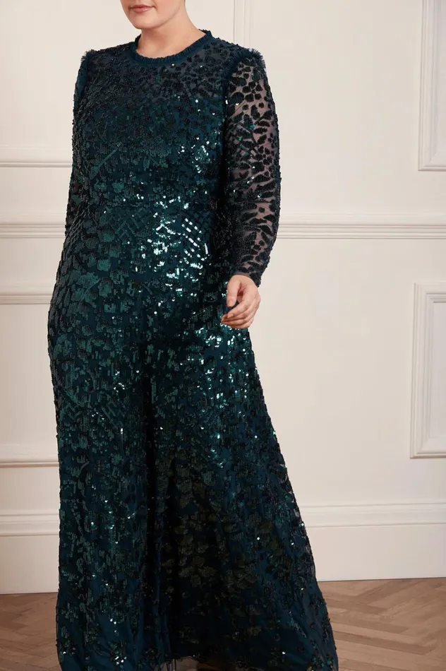 Women Exclusives Needle and Thread Aurelia Long Sleeve Gown Green