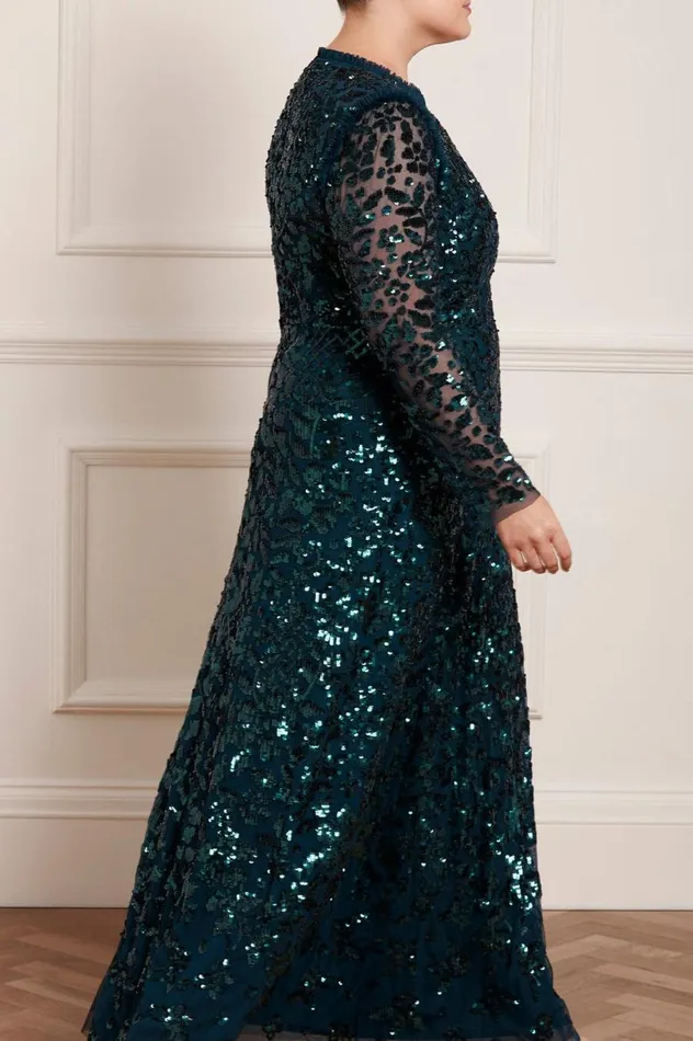 Women Exclusives Needle and Thread Aurelia Long Sleeve Gown Green