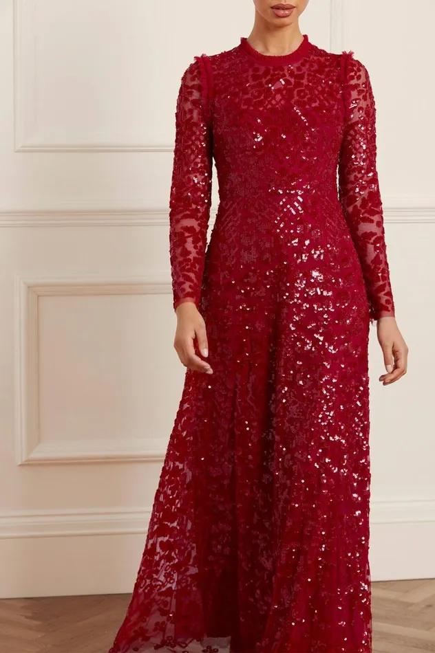 Women Exclusives Needle and Thread Aurelia Long Sleeve Gown Red