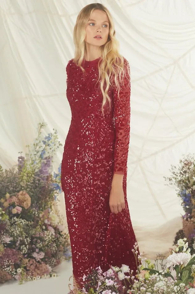 Women Exclusives Needle and Thread Aurelia Long Sleeve Gown Red