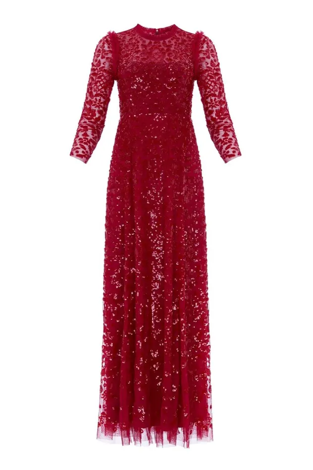 Women Exclusives Needle and Thread Aurelia Long Sleeve Gown Red