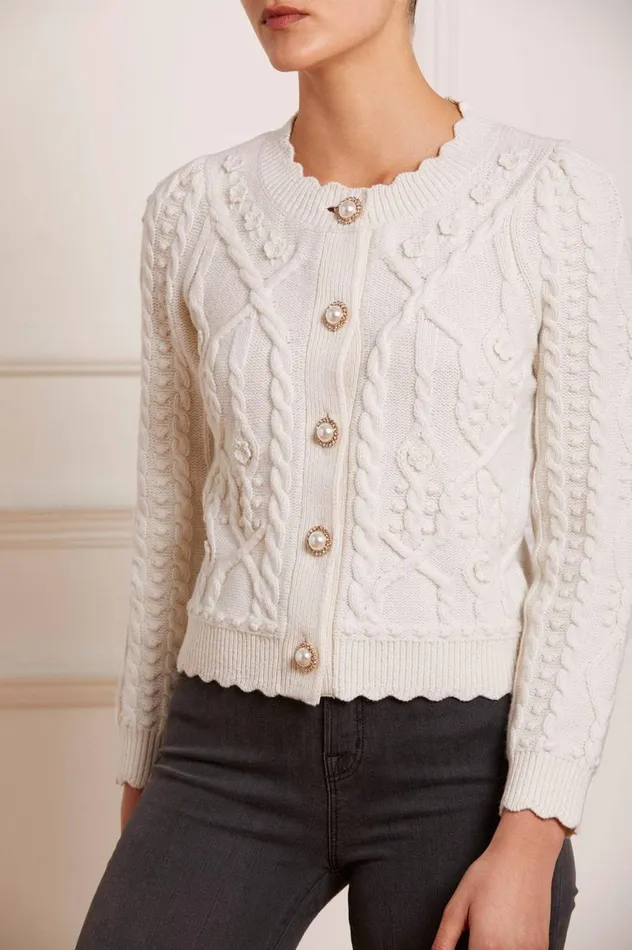 Women Exclusives Needle and Thread Flower Applique Short Cardigan Champagne
