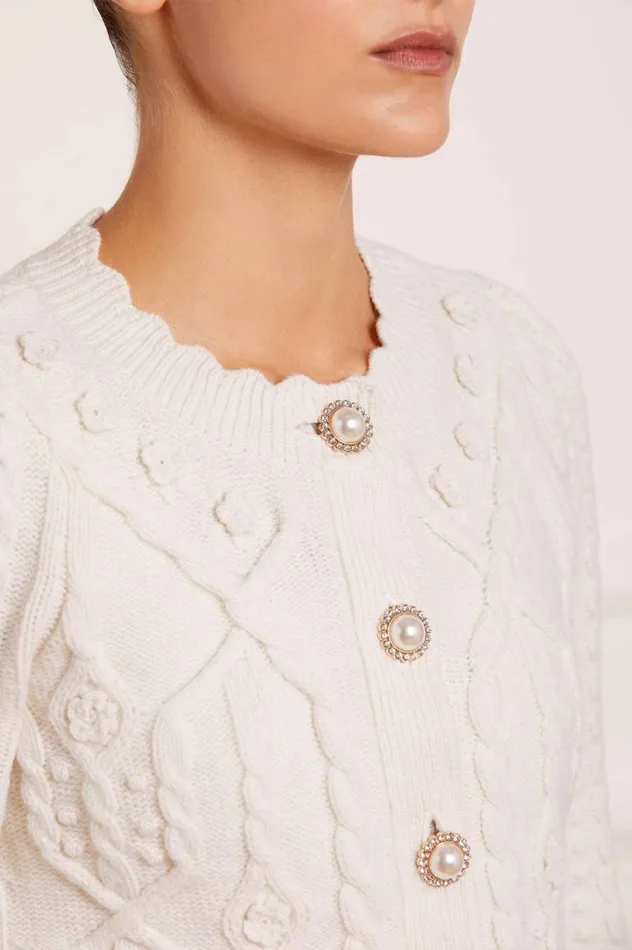 Women Exclusives Needle and Thread Flower Applique Short Cardigan Champagne