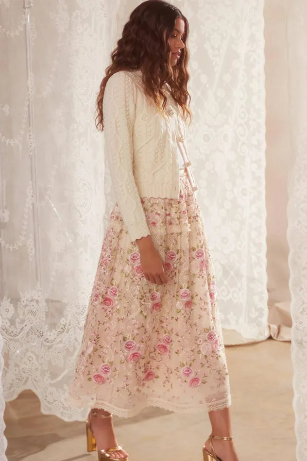 Women Exclusives Needle and Thread Flower Applique Short Cardigan Champagne