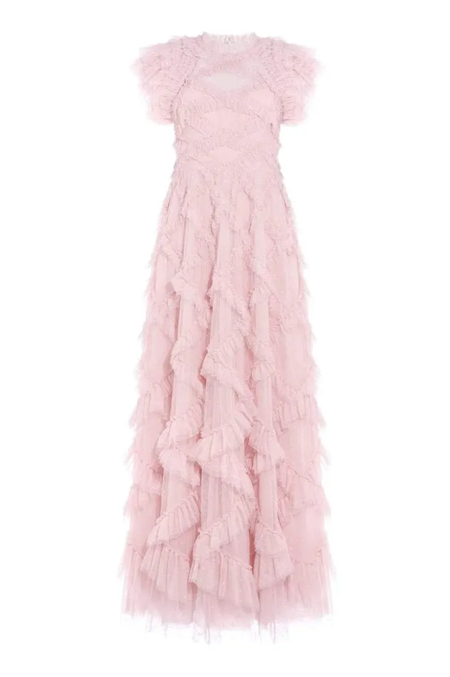 Women Exclusives Needle and Thread Genevieve Ruffle Gown Pink