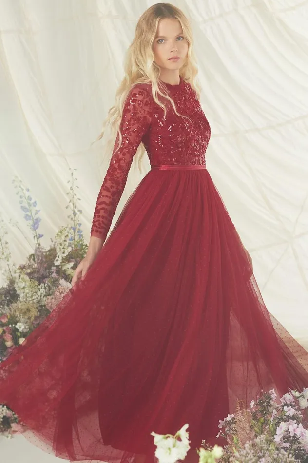 Women Exclusives Needle and Thread Tempest Bodice Ankle Gown Red