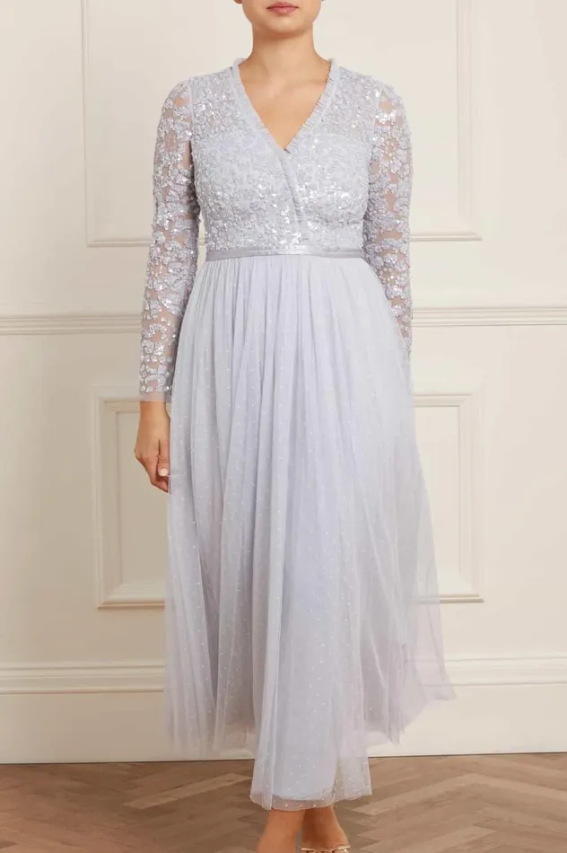 Women Exclusives Needle and Thread Tempest Bodice VNeck Ankle Gown Blue