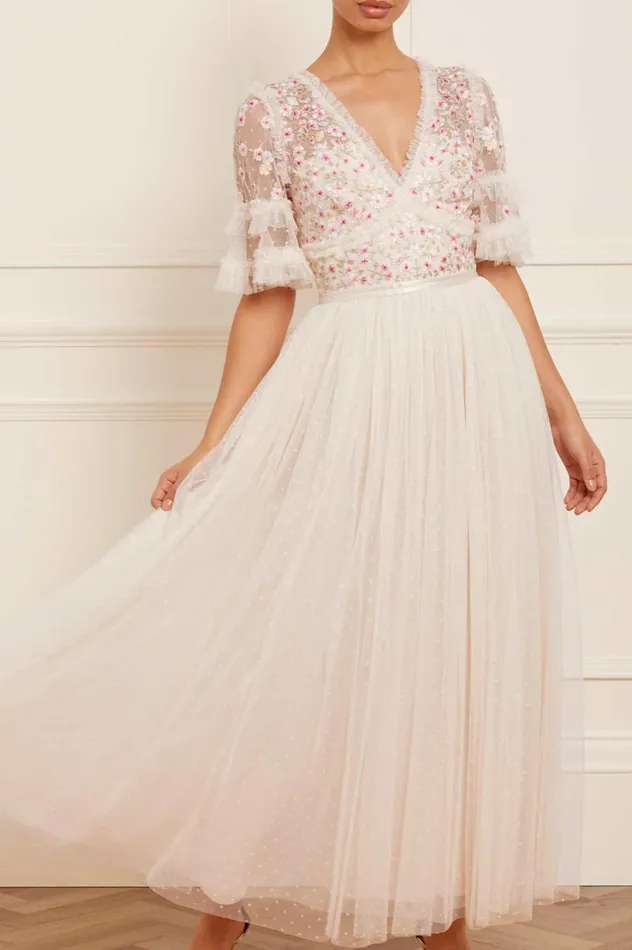 Women Exclusives Needle and Thread Wildflower Ditsy Bodice Ankle Gown Champagne