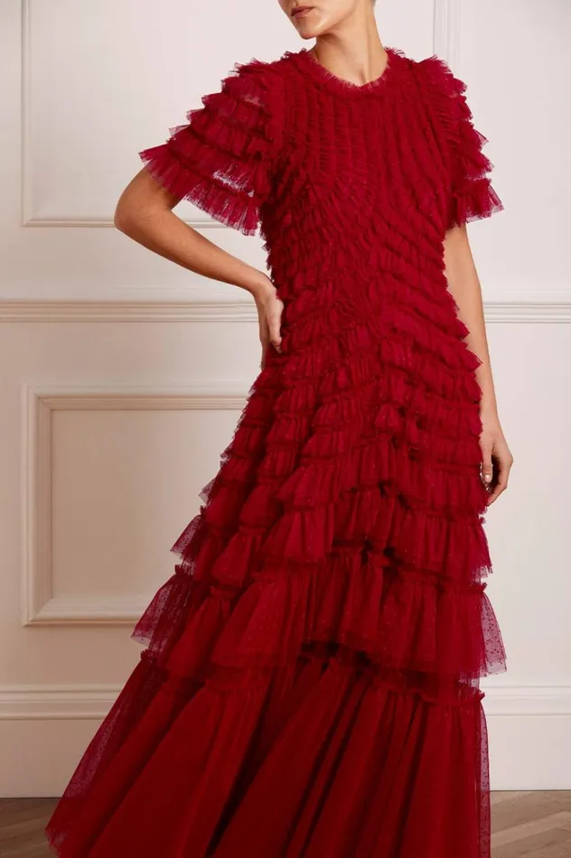 Women Exclusives Needle and Thread Willow Ruffle Gown Red