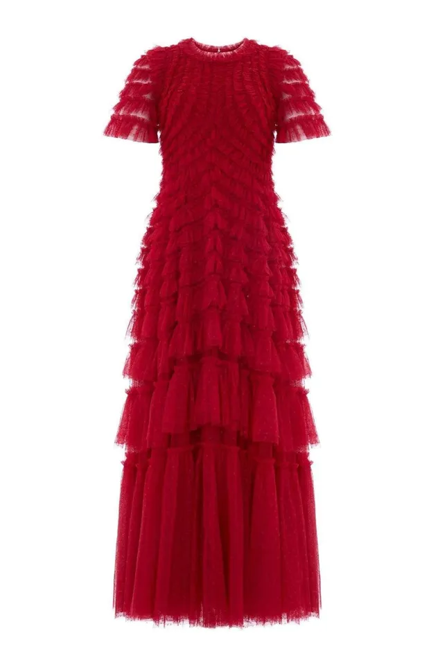 Women Exclusives Needle and Thread Willow Ruffle Gown Red