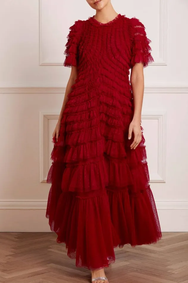 Women Exclusives Needle and Thread Willow Ruffle Gown Red