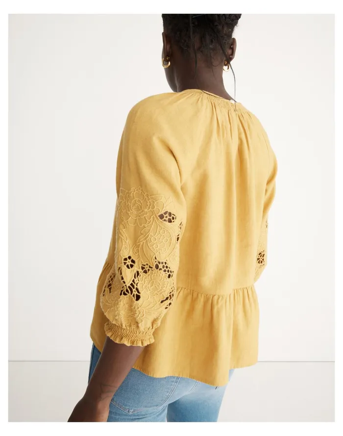 Women Eyelet Peplum Top Earthen Gold Madewell Tops and Shirts Women Eyelet Peplum Top Earthen Gold Madewell Tops and Shirts
