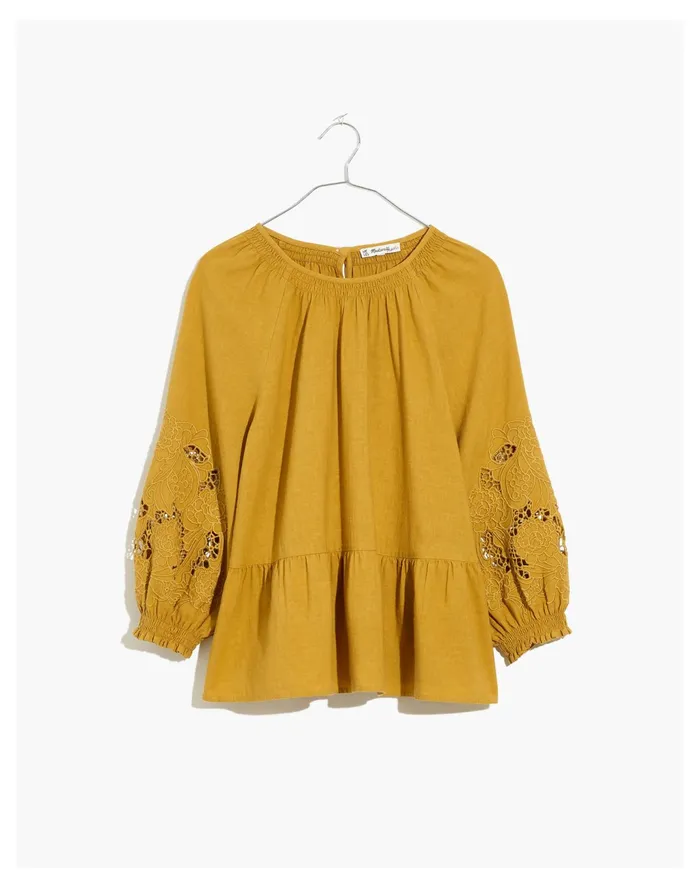 Women Eyelet Peplum Top Earthen Gold Madewell Tops and Shirts Women Eyelet Peplum Top Earthen Gold Madewell Tops and Shirts