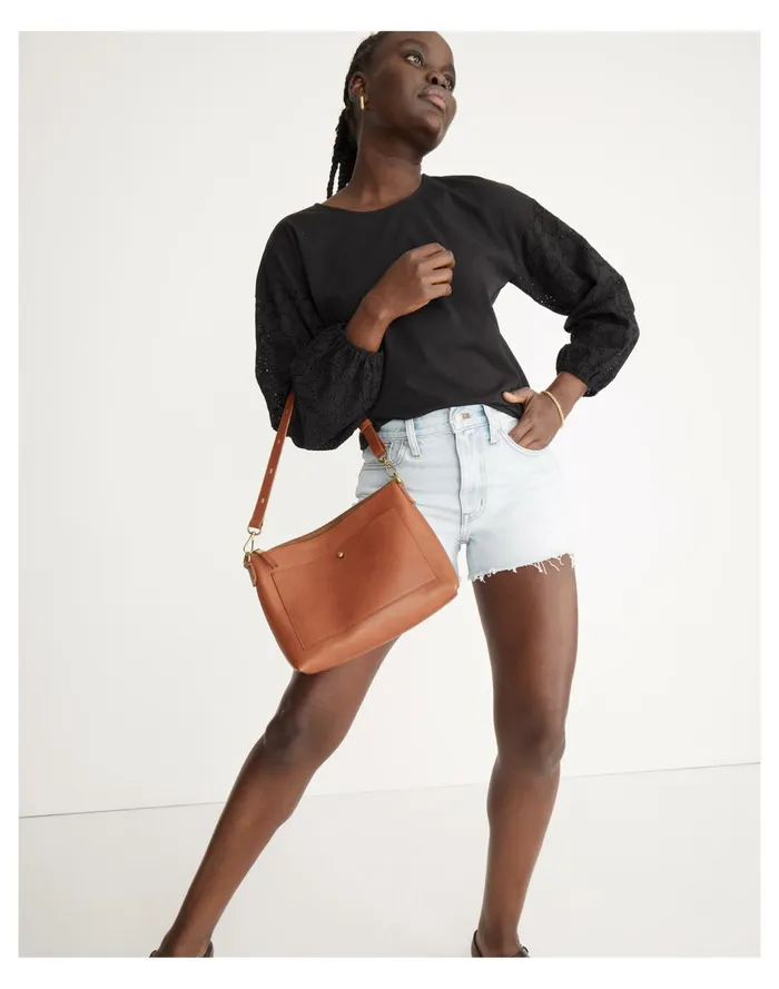 Women Eyelet Sleeve Tee True Black Madewell Tops and Shirts