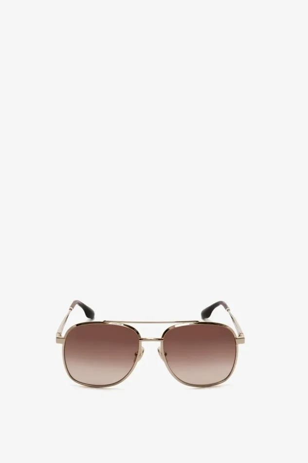 Women Eyewear Victoria Beckham Double Bridge V Detail Sunglasses In Gold Brown
