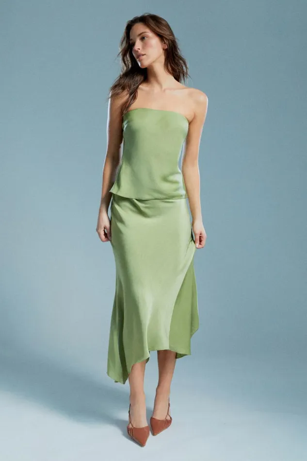 Women Fashion Tops Bardot Casette Strapless Satin Top In Applegreen Applegreen Women Fashion Tops Bardot Casette Strapless Satin Top In Applegreen Applegreen