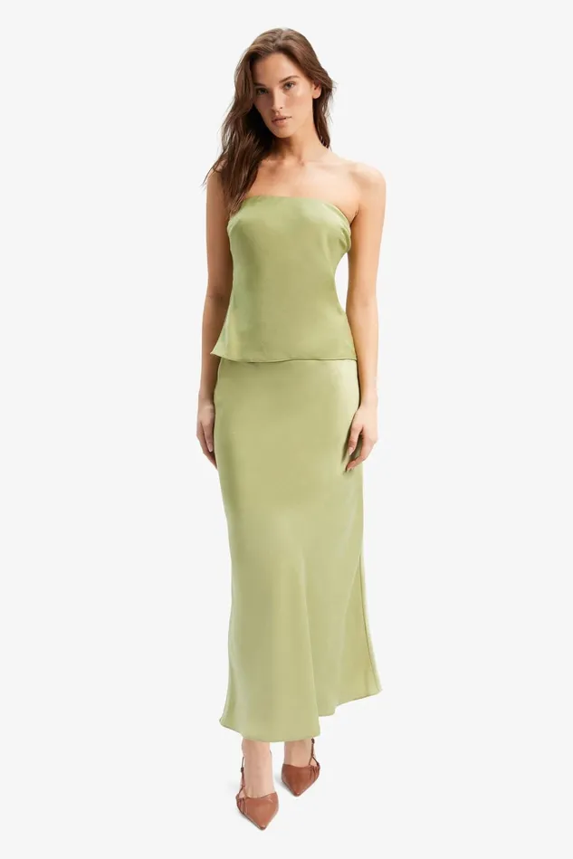 Women Fashion Tops Bardot Casette Strapless Satin Top In Applegreen Applegreen Women Fashion Tops Bardot Casette Strapless Satin Top In Applegreen Applegreen