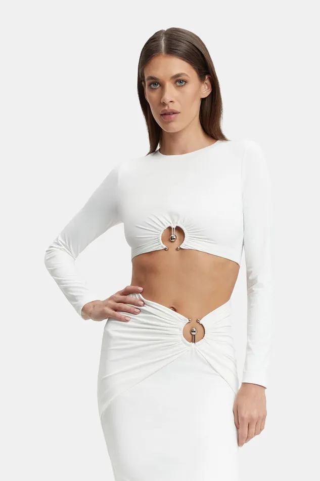 Women Fashion Tops Bardot Neve Long Sleeve Knit Top In Orchid White Orchid White