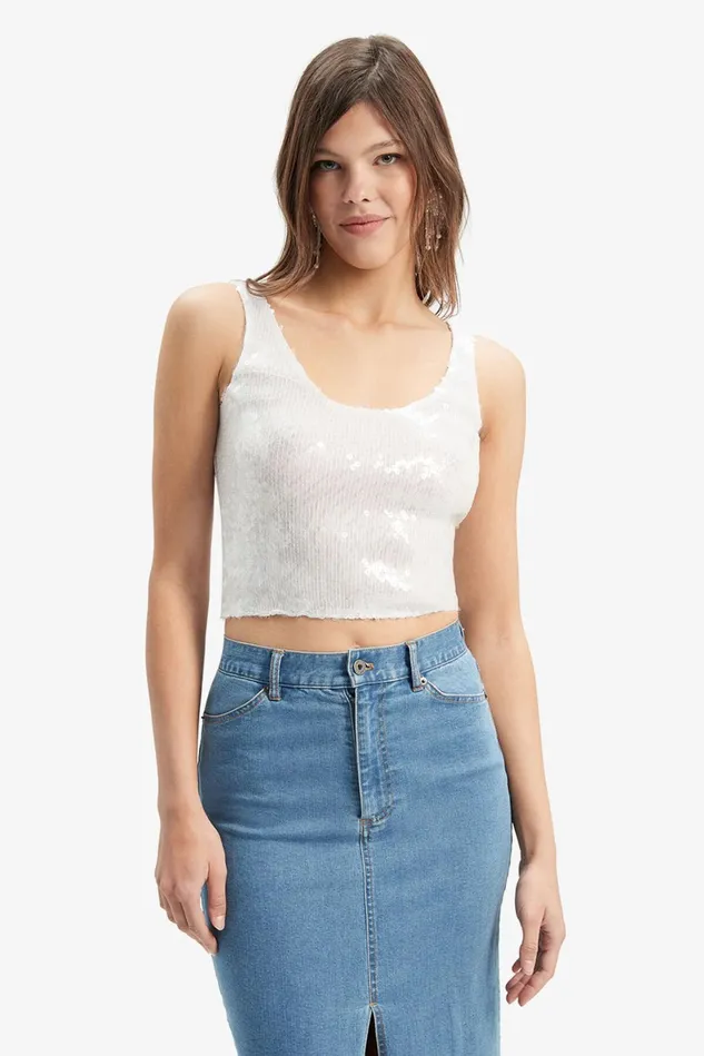 Women Fashion Tops Bardot Robbie Sequin Tank In White White