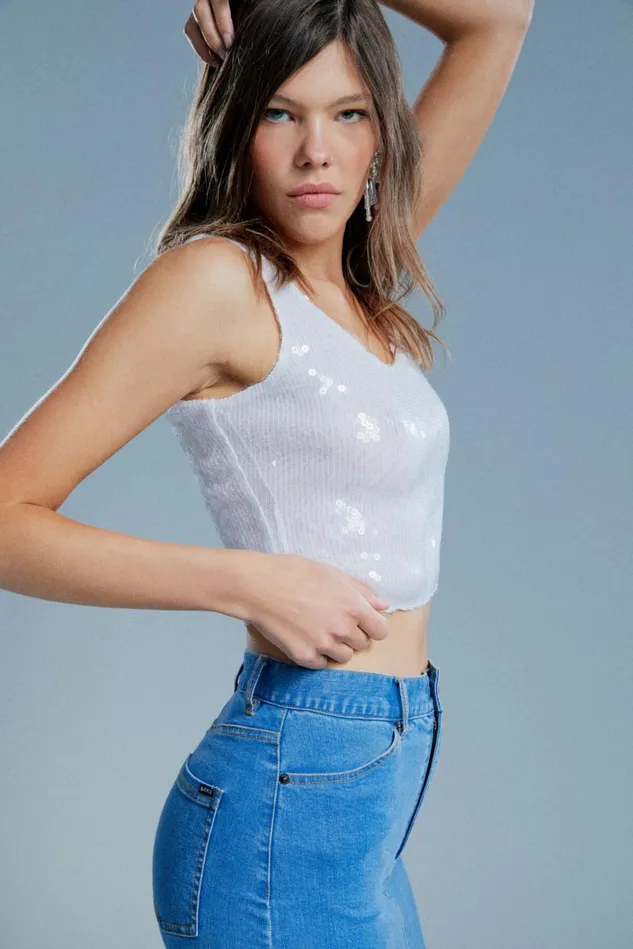 Women Fashion Tops Bardot Robbie Sequin Tank In White White Women Fashion Tops Bardot Robbie Sequin Tank In White White