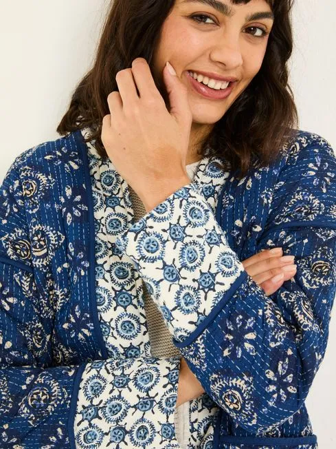Women Fatface Coats and Jackets Kaia Indigo Blue 100 Cotton Tile Geo Quilted Jacket Women Fatface Coats and Jackets Kaia Indigo Blue 100 Cotton Tile Geo Quilted Jacket