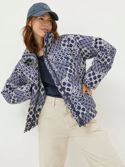Women Fatface Coats and Jackets Peri Blue Patchwork Puffer Jacket