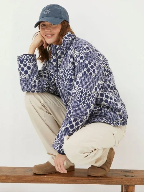 Women Fatface Coats and Jackets Peri Blue Patchwork Puffer Jacket Women Fatface Coats and Jackets Peri Blue Patchwork Puffer Jacket