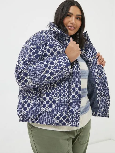 Women Fatface Coats and Jackets Peri Blue Patchwork Puffer Jacket Women Fatface Coats and Jackets Peri Blue Patchwork Puffer Jacket