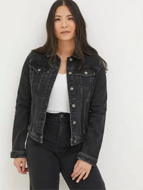 Women Fatface Coats and Jackets Tasha Black Denim Jacket