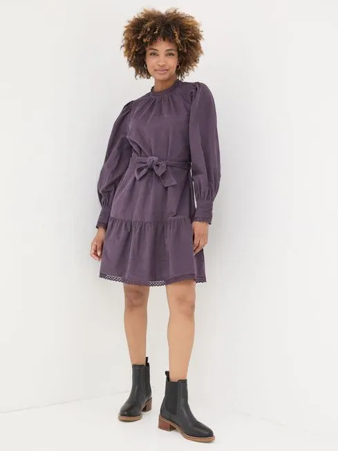 Women Fatface Dresses Dark Purple Adley Cord 100 Cotton Dress
