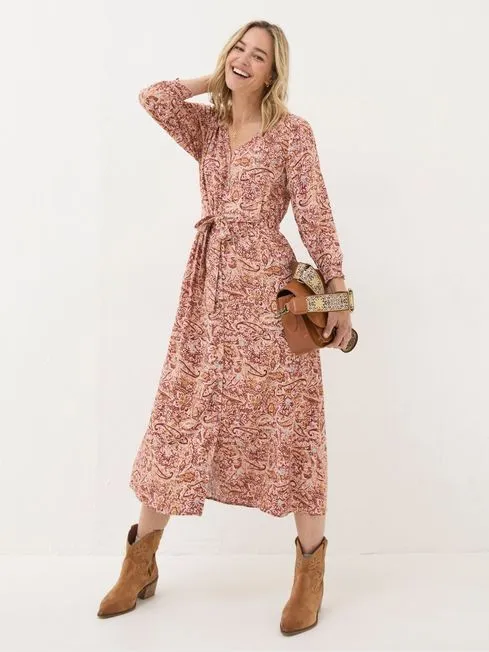 Women Fatface Dresses Estelle Pink Wild Paisley Midi Dress