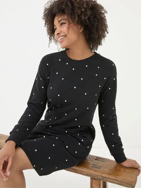 Women Fatface Dresses Georgia Black Embroidered Sweat Dress