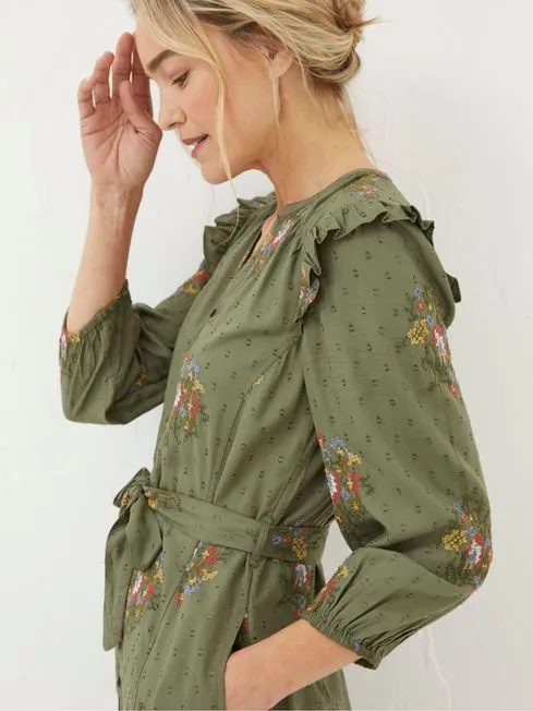 Women Fatface Dresses Green Embroidered Shirt Dress Women Fatface Dresses Green Embroidered Shirt Dress