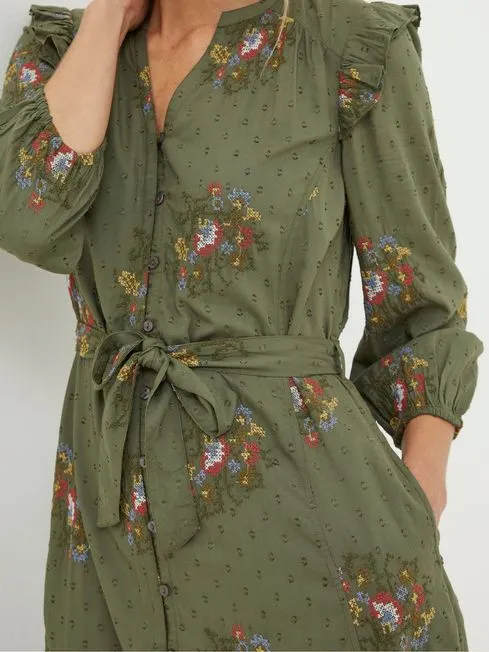Women Fatface Dresses Green Embroidered Shirt Dress Women Fatface Dresses Green Embroidered Shirt Dress