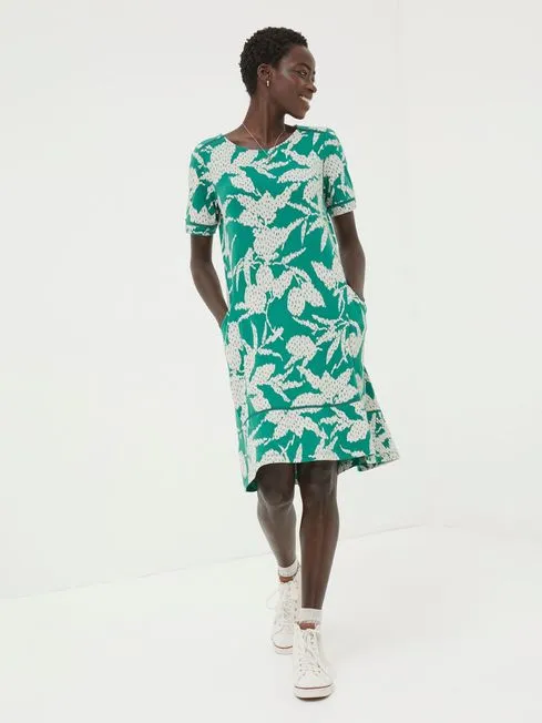 Women Fatface Dresses Green Simone Textured Leaves Jersey Dress