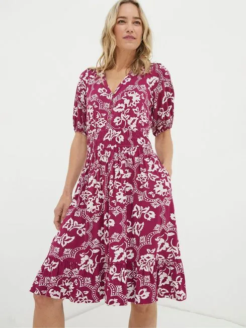 Women Fatface Dresses RedWhite Wallpaper Jersey Dress