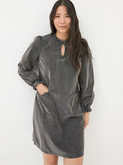 Women Fatface Dresses With Pockets Fran Charcoal Grey Cord Tunic Dress