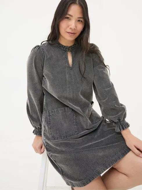 Women Fatface Dresses With Pockets Fran Charcoal Grey Cord Tunic Dress