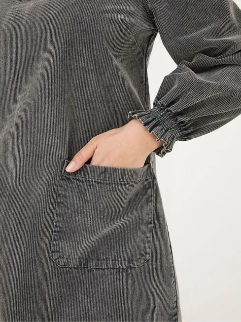 Women Fatface Dresses With Pockets Fran Charcoal Grey Cord Tunic Dress