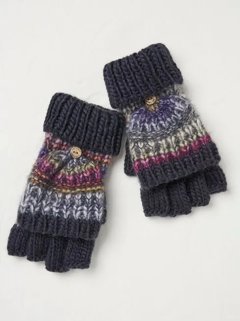 Women Fatface Gloves Navy Spacedye Overflap Gloves