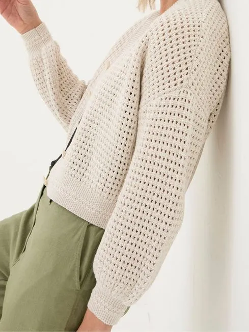 Women Fatface Knitwear Annie Natural Button Through Cardigan Women Fatface Knitwear Annie Natural Button Through Cardigan